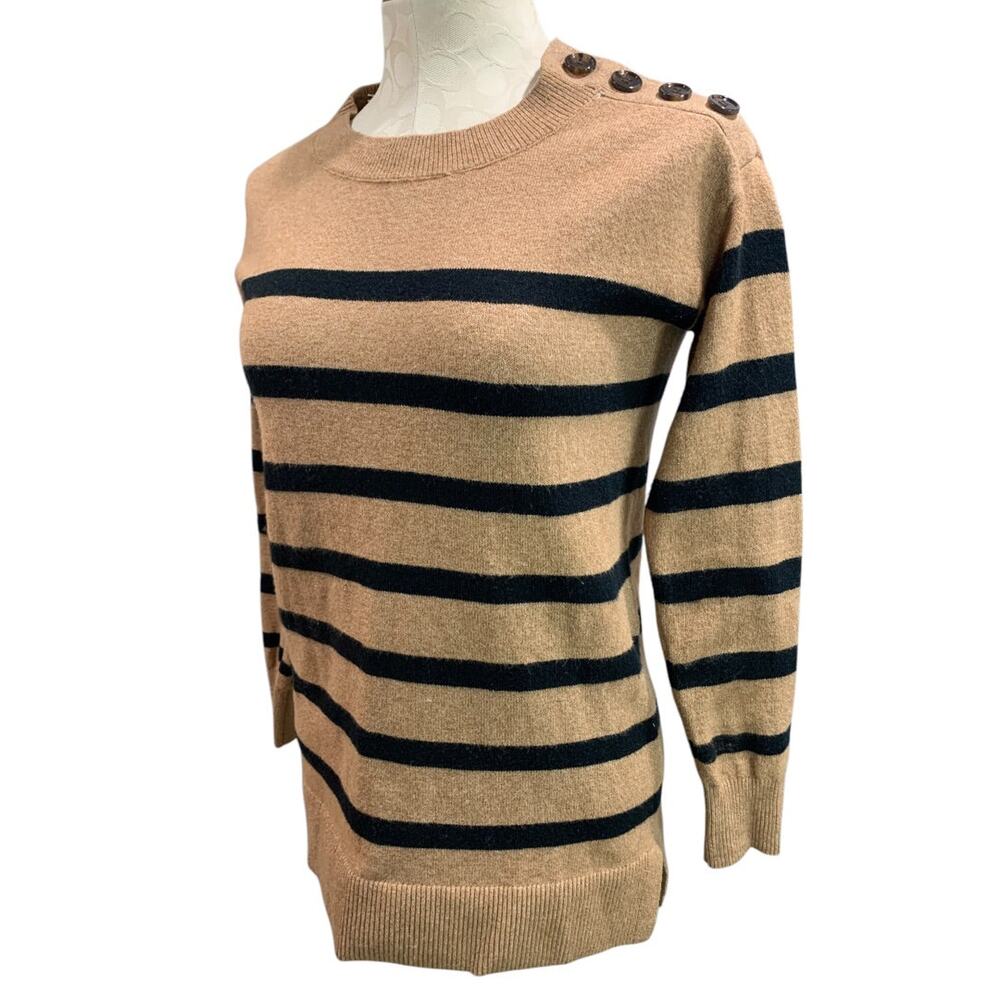 XXSP LOFT Petite Womens Cotton Blend Soft Brown Black Striped Sweater